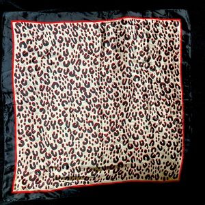 26” square silk feeling polyester scarf animal print black and white